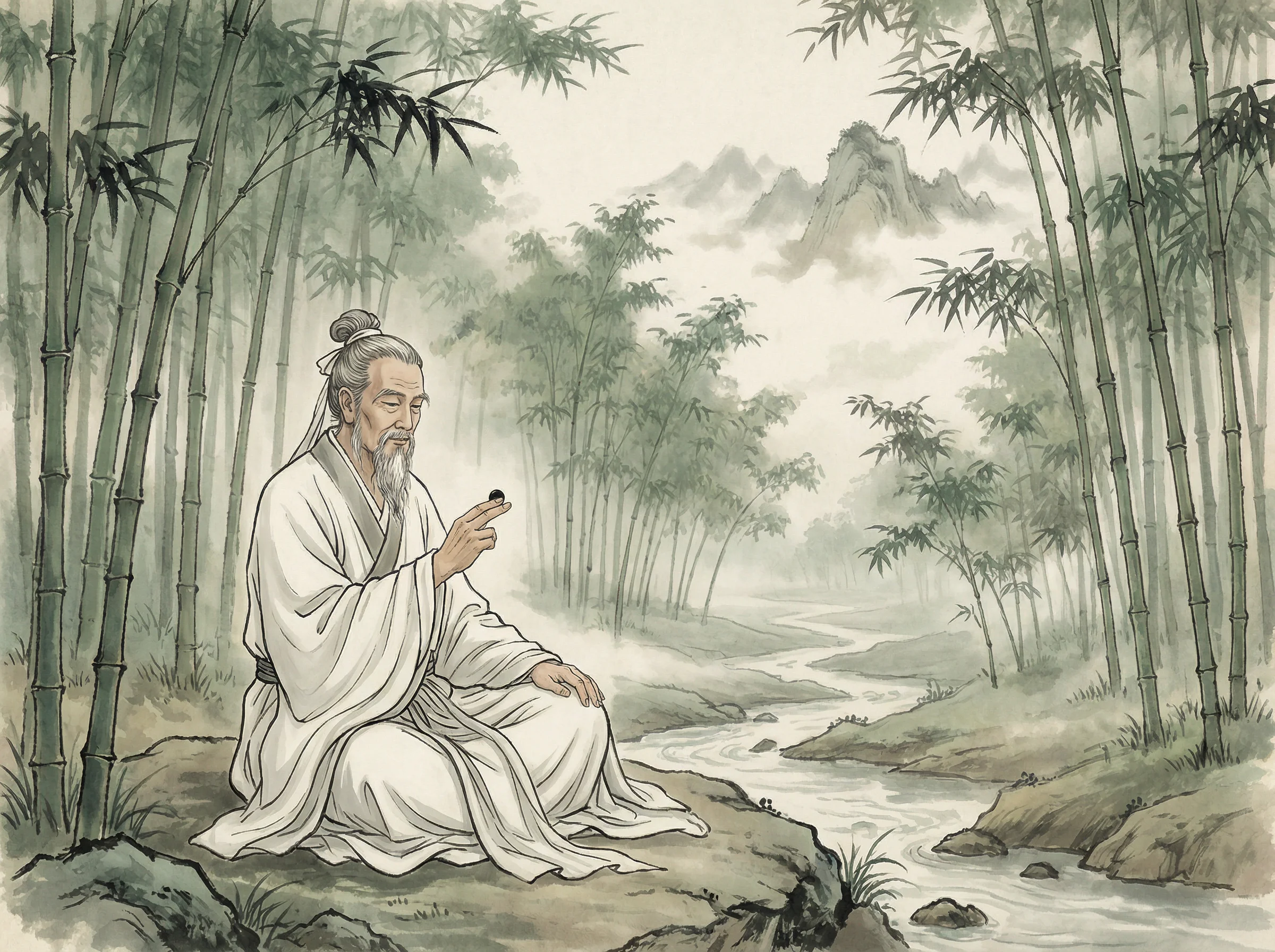 白衣隐士专注思考 抢庄牛牛 棋局